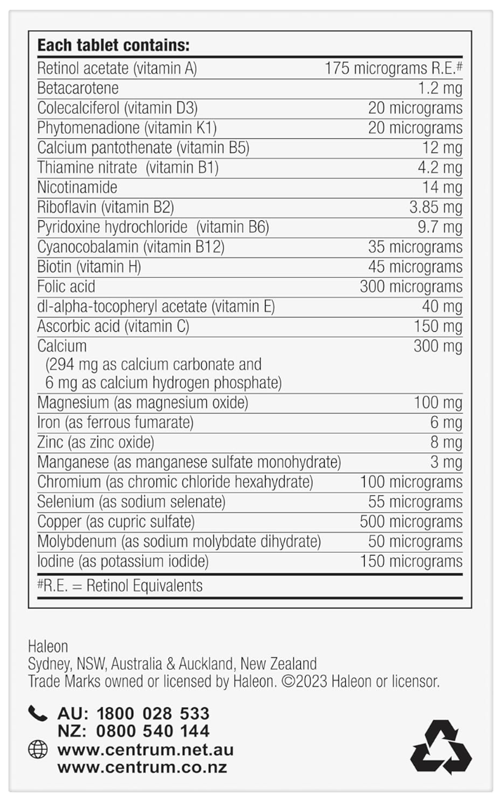 Centrum Women 50+, Multi Vitamin & Minerals Supplement, 60 Tablets