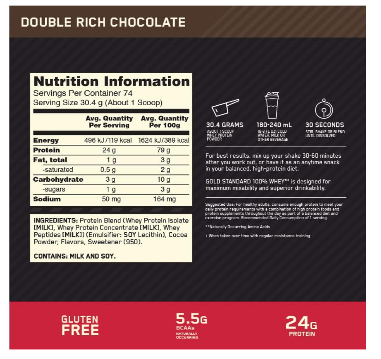OPTIMUM NUTRITION Gold Standard 100% Whey Protein Powder- 907g