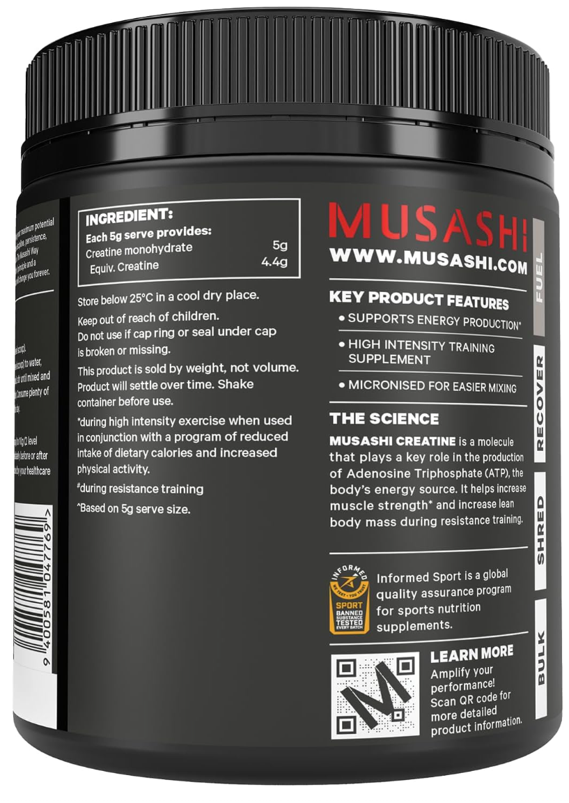Musashi Creatine Monohydrate Powder, Unflavoured
