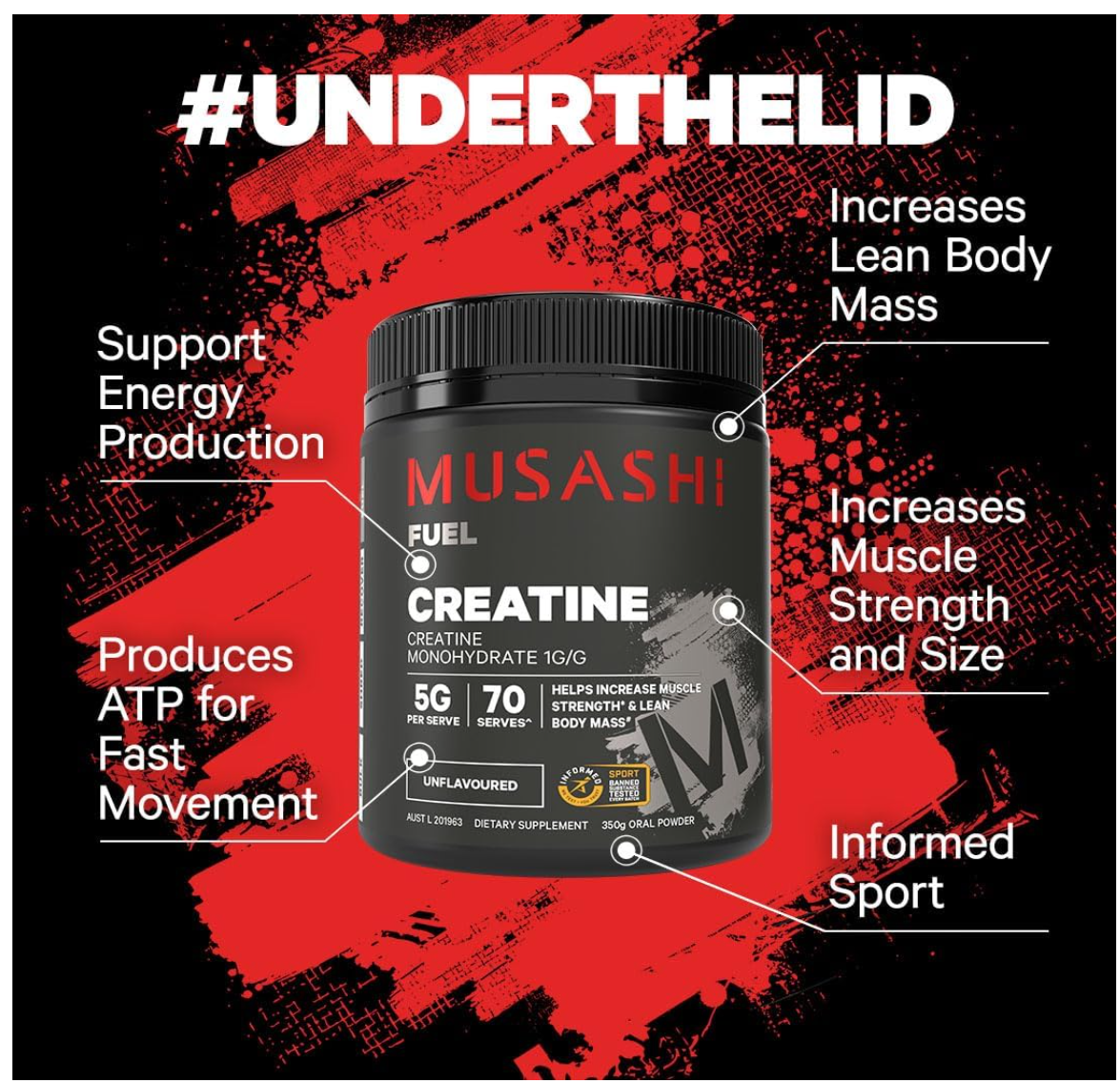 Musashi Creatine Monohydrate Powder, Unflavoured