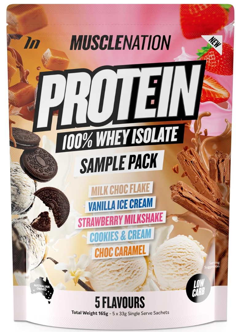 Muscle Nation Variety Pack - 5 x 33g Multiple Flavours Whey Isolate Single Serve Sachets