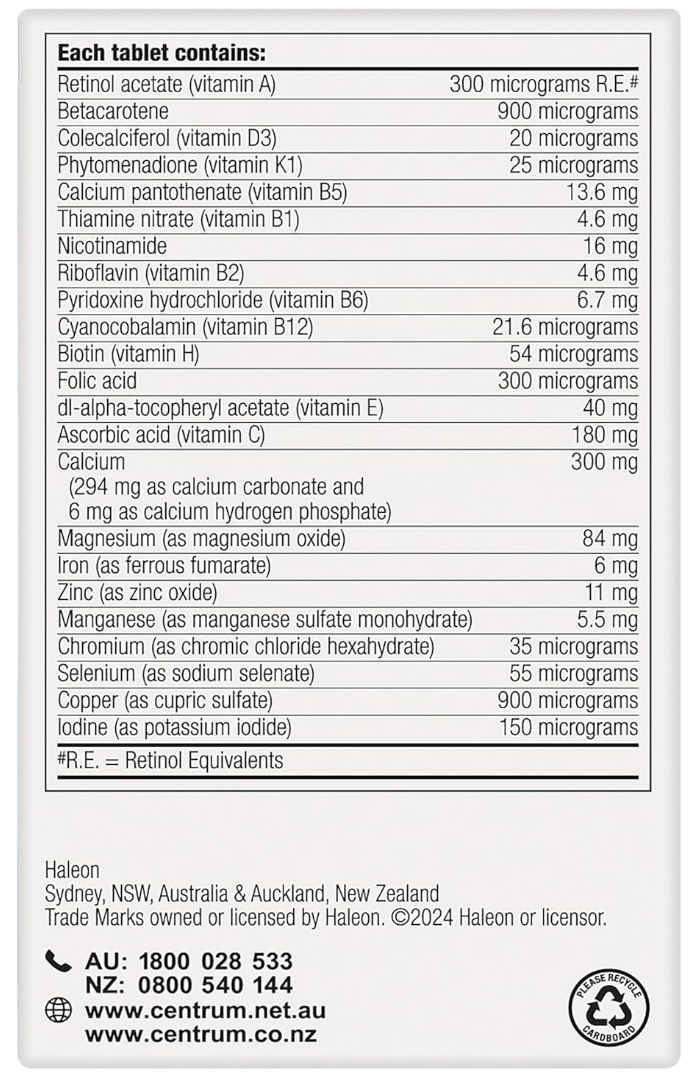 Centrum Men, Multi Vitamin & Minerals Supplement, 60 Tablets