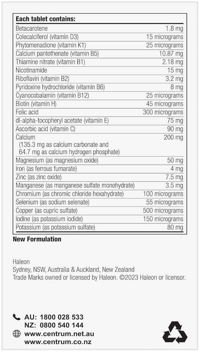 Centrum Advance 50+ Adults, Multi Vitamin & Minerals Supplement, 100 Tablets