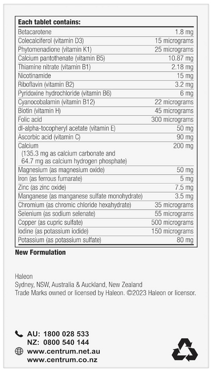 Centrum Advance Adults, Multi Vitamin & Minerals Supplement, 100 Tablets