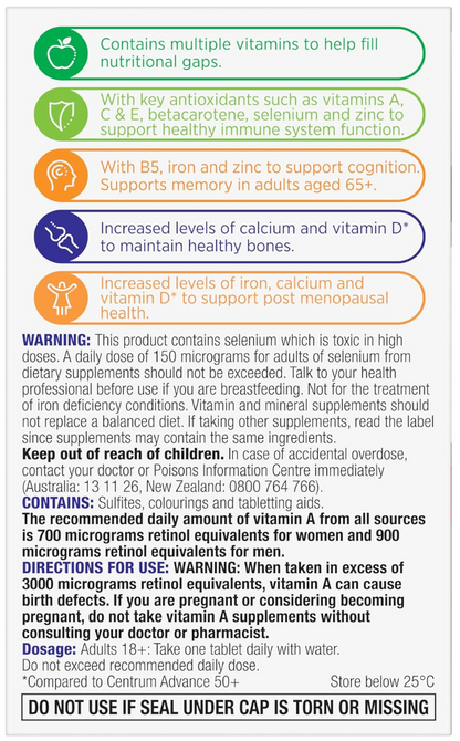 Centrum Women 50+, Multi Vitamin & Minerals Supplement, 60 Tablets